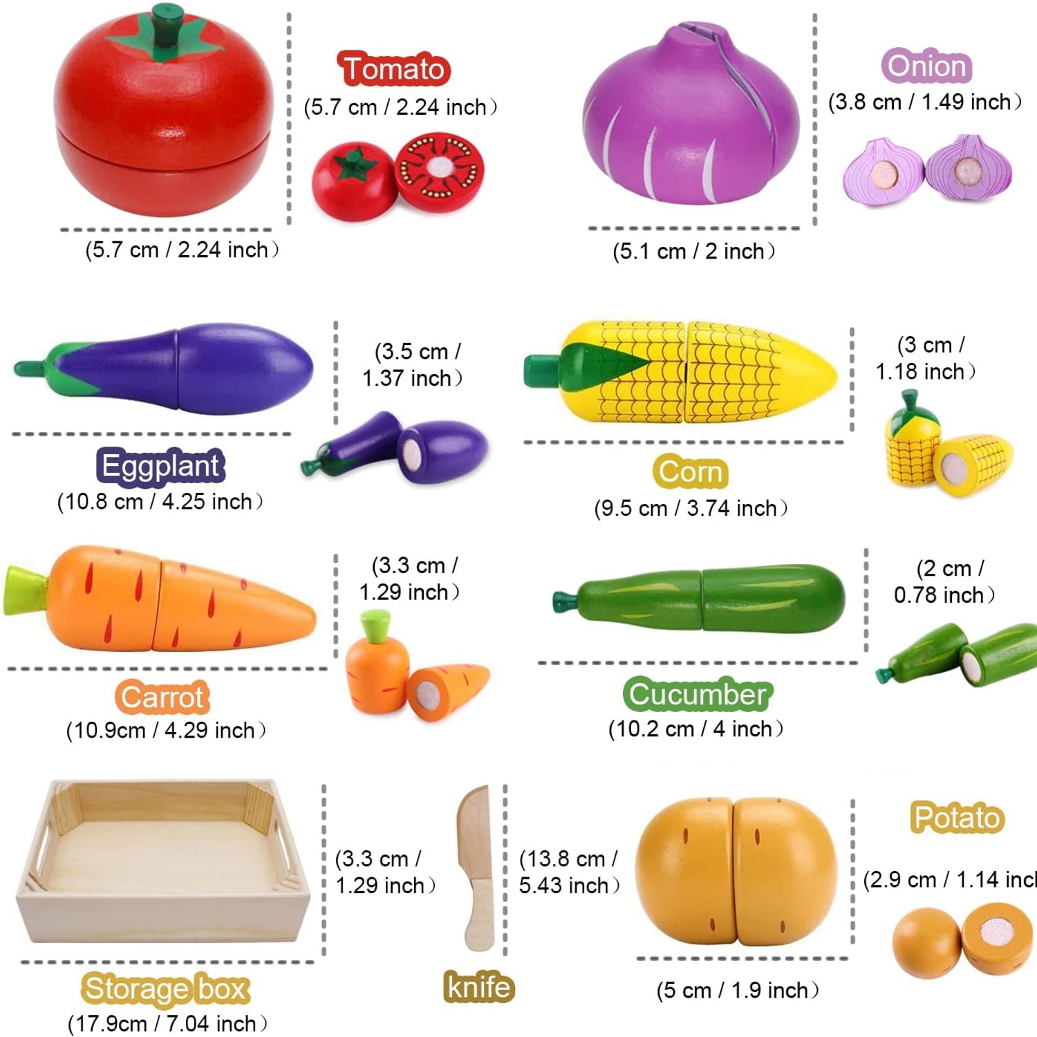 Wooden Cutting Play Food Set with Knife and Storage Box