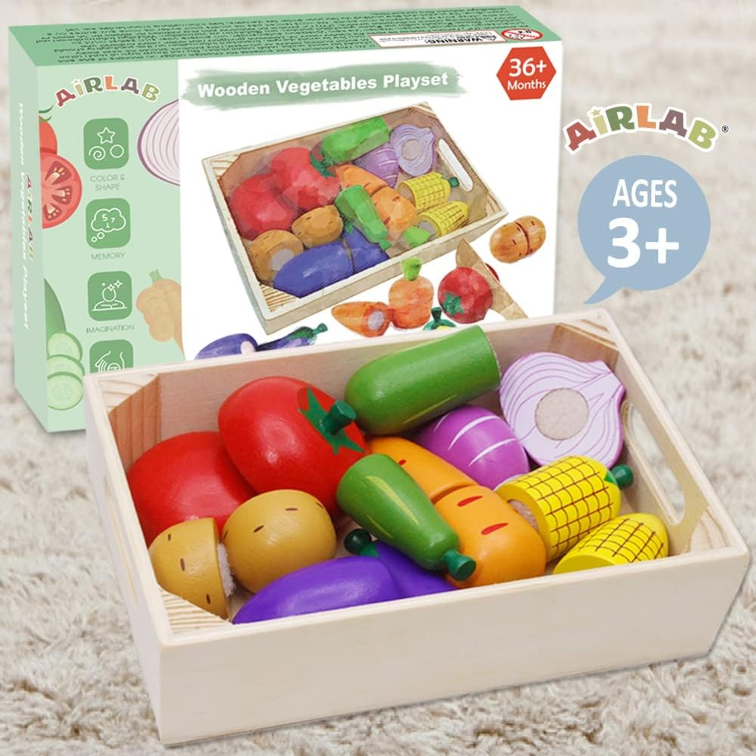Wooden Cutting Play Food Set with Knife and Storage Box