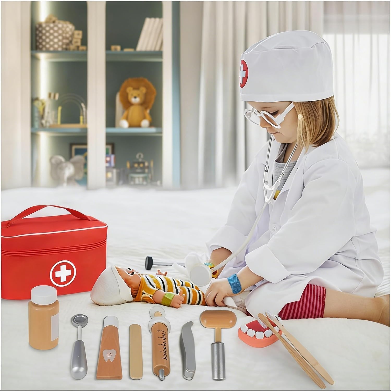 Wooden Doctor Play Set with Stethoscope, Coat and Carry Bag: image 7
