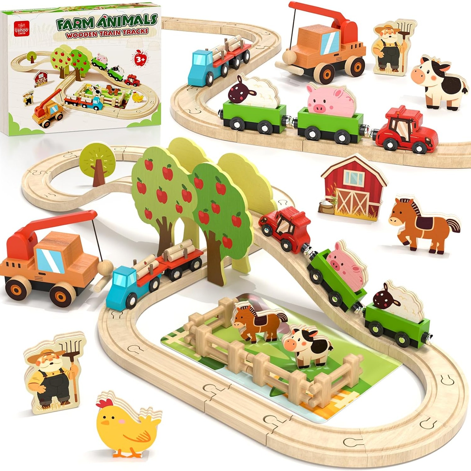Wooden Farm Train Set (47 Pieces)