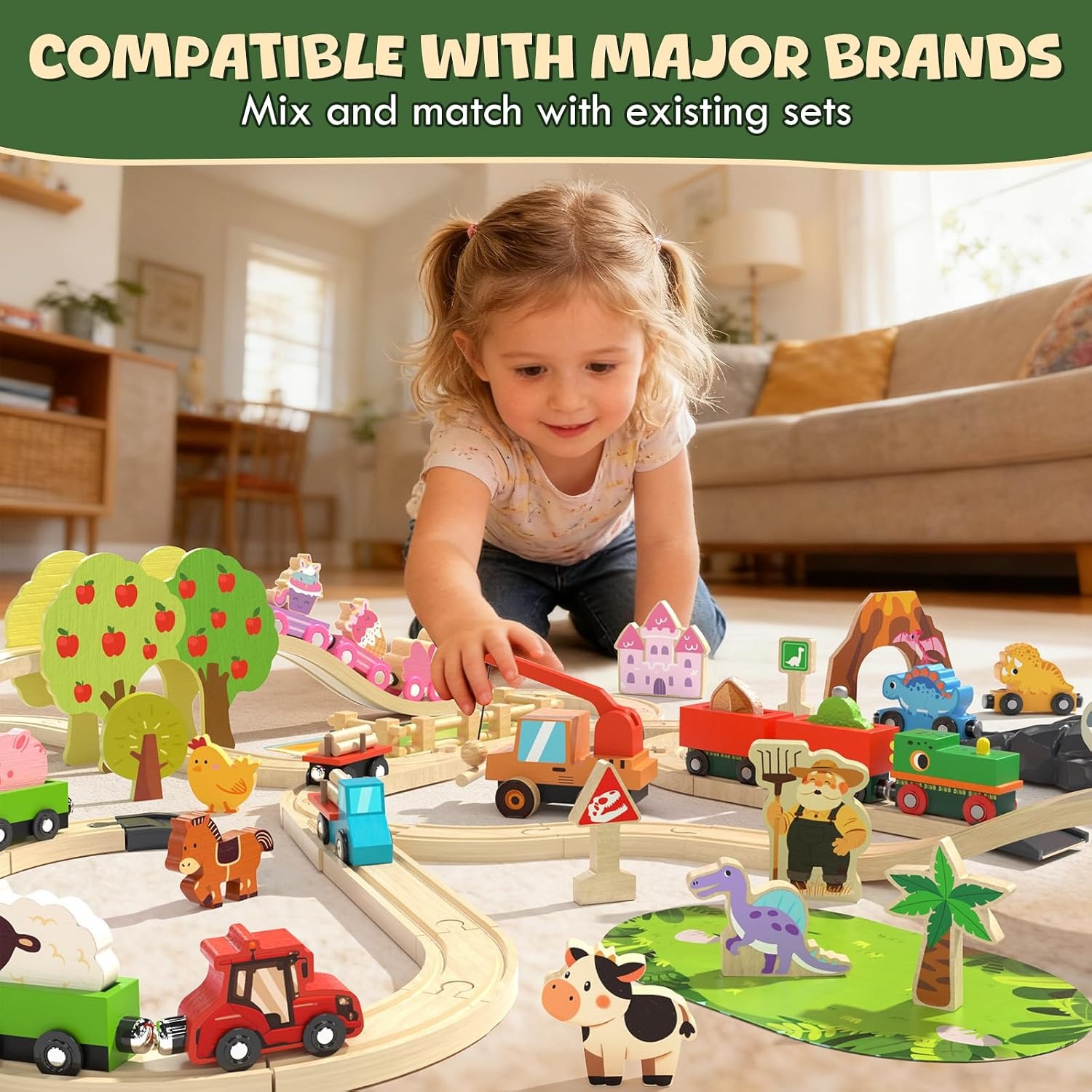 Wooden Farm Train Set (47 Pieces)
